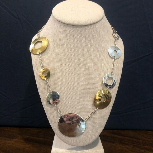 ROBERT LEE MORRIS Two Tone Hammered Sterling Silver Brass Modern Necklace - Picture 7 of 9